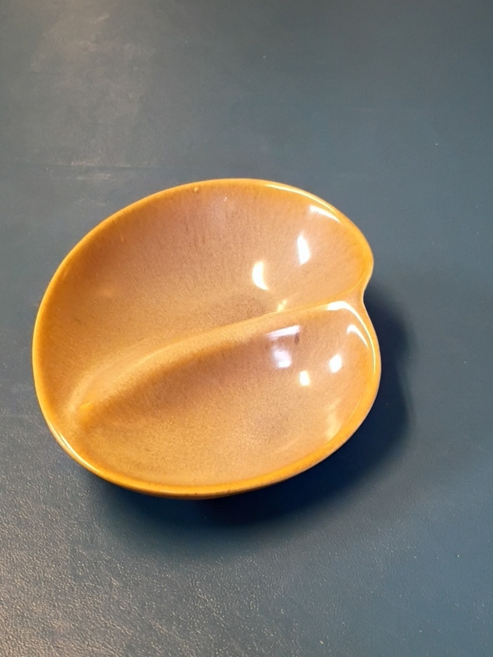 Two-Compartment Pottery Small Dish in Honey Amber Spoon Dish Trinkets